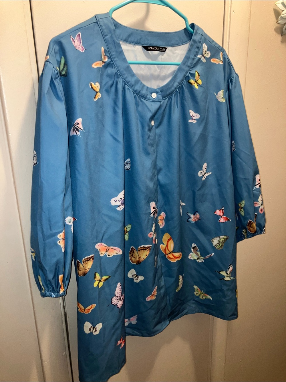 Noracora Blue Butterfly-Print Women's Blouse XL